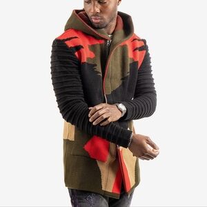 One In A Million Red Green Black Cotton Blend Knit Heavyweight Cardigan Sz 2XL